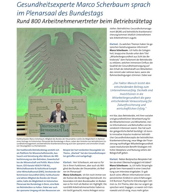 20. April 2023: Klartext-Interview „Gesundheitsexperte Marco Scherbaum sprach im Plenarsaal des Bundestags“