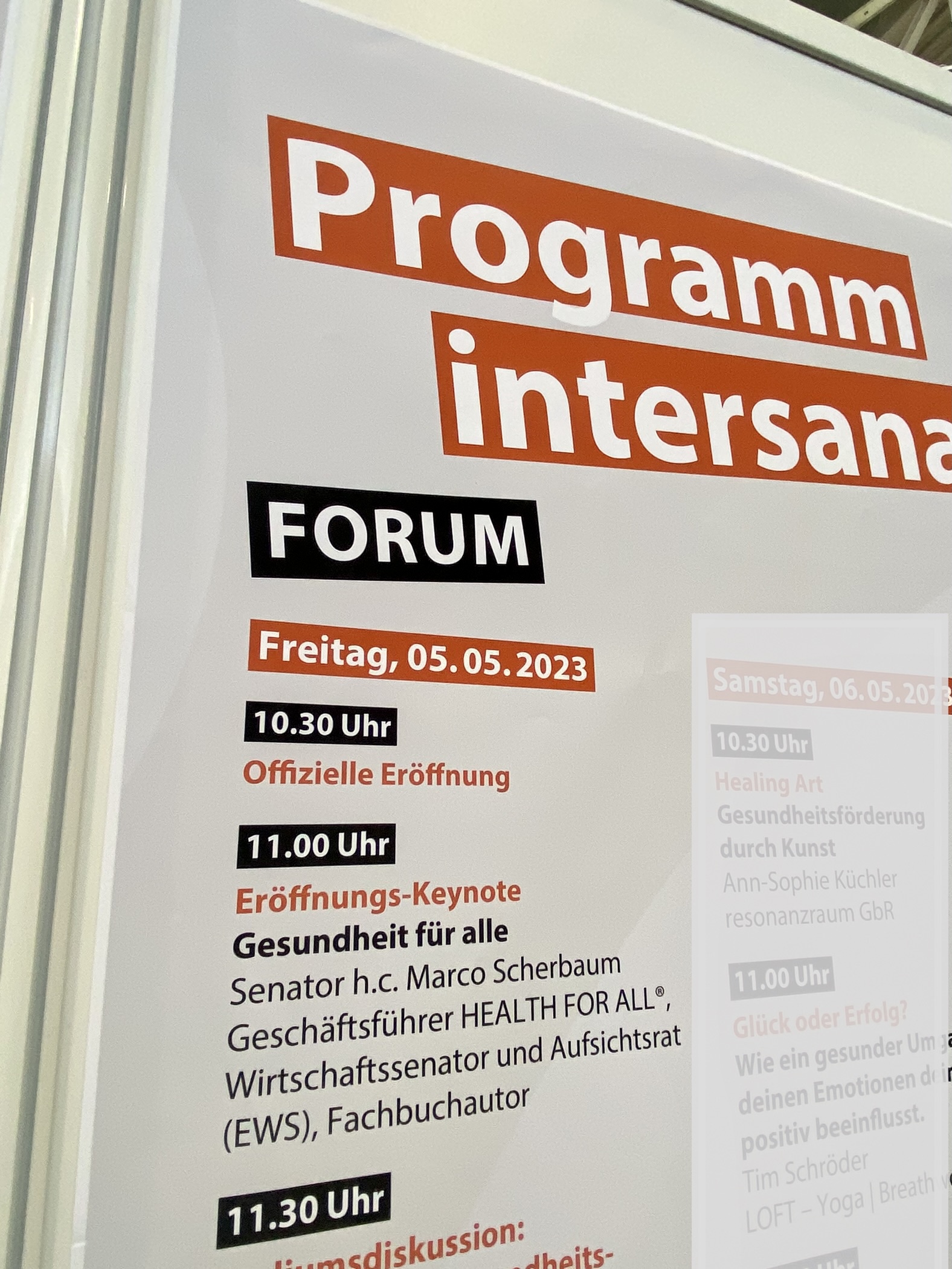 Programm Intersana Gesundheitsmesse Augsburg: Eröffnung-Keynote "Gesundheit für alle" Senator h.c. Marco Scherbaum HEALTH FOR ALL®